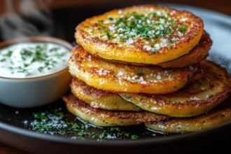 With creamy avocado dip, this high protein pancake makes a healthy breakfast recipe!